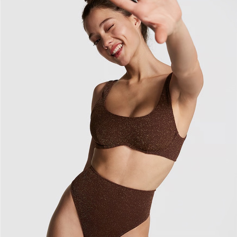 Victoria Secret swimming suit brown trendy bathing suit high waisted